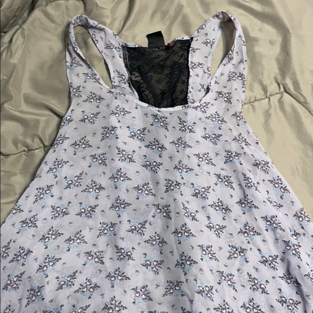 Sheer flowery tank with lace panel